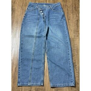 Manfinity Womens Crossover Waist Straight Leg Medium Wash Jeans Size XS US 6-8